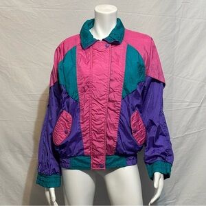Vintage 1990s Colorful Color Block Windbreaker Jacket by: Casual Club Sz M